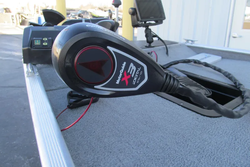 Slide: The Image of MotorGuide X3 Digital trolling motor on 2010 Tracker Pro 16 boat deck. - 12