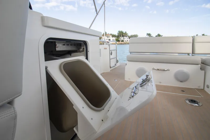 Slide: The Image of 2025 MJM 38 X boat deck with sleek design and waterfront view. - 26