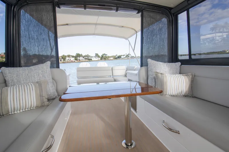 Slide: The Image of Outdoor grill on 2025 MJM 38 X yacht, with scenic waterfront view. - 29