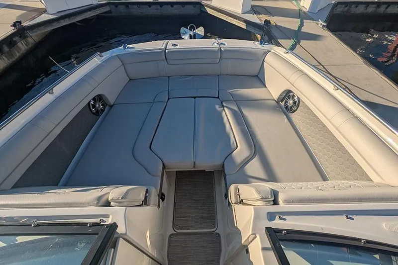 Slide: The Image of 2021 Sea Ray SDX 270 Outboard boat interior with spacious seating and modern design. - 34