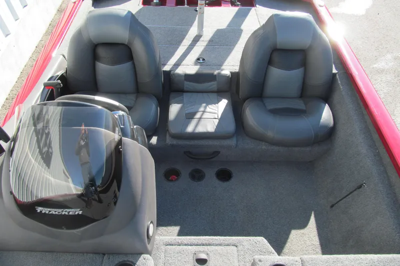 Slide: The Image of 2020 Tracker Pro Team 190 TX Tournament Edition boat interior with seating and console. - 11