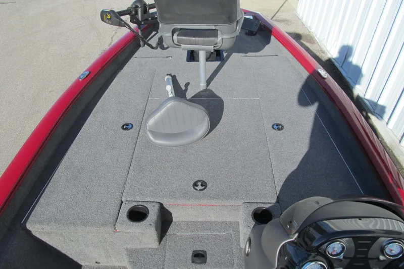 Slide: The Image of 2020 Tracker Pro Team 190 TX Tournament Edition boat deck with seating and controls. - 8