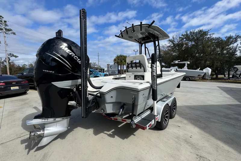 Slide: The Image of 2023 Pathfinder 2500 Hybrid boat with Mercury Verado engine on trailer. - 11