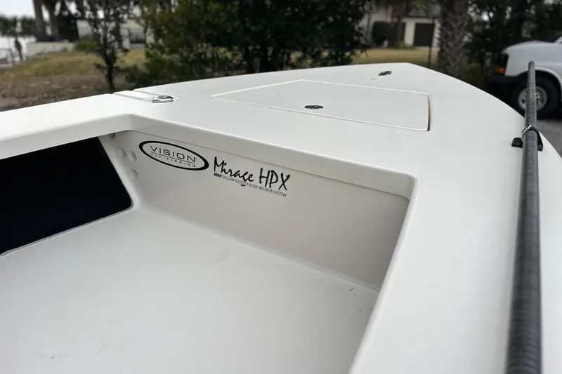 Slide: The Image of 2014 Maverick 17 HPX-V boat detail with Vision Fly Fishing logo. - 13