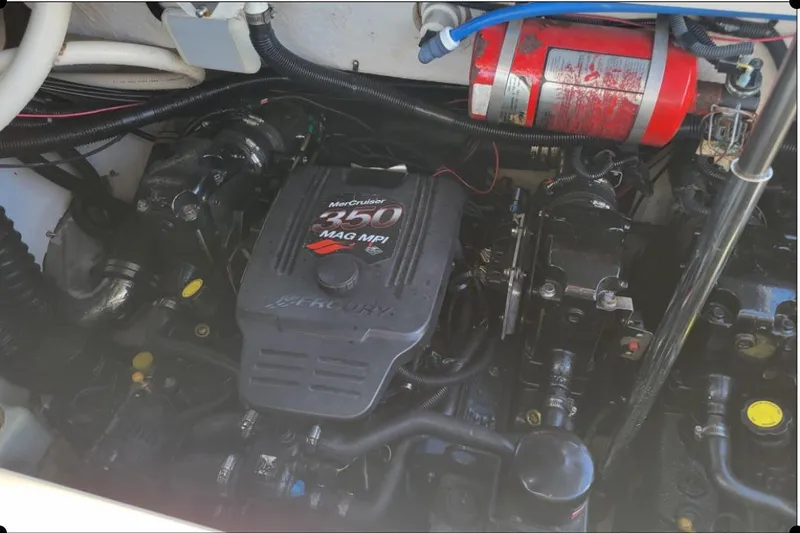 Slide: The Image of Engine compartment of a 2004 Monterey 298SS Super Sport with MerCruiser 350 MAG MPI engine. - 30