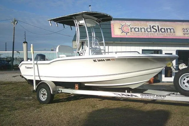 The Image of 2013 Tidewater 180 CC Adventure boat on trailer outside Grand Slam store. - 1