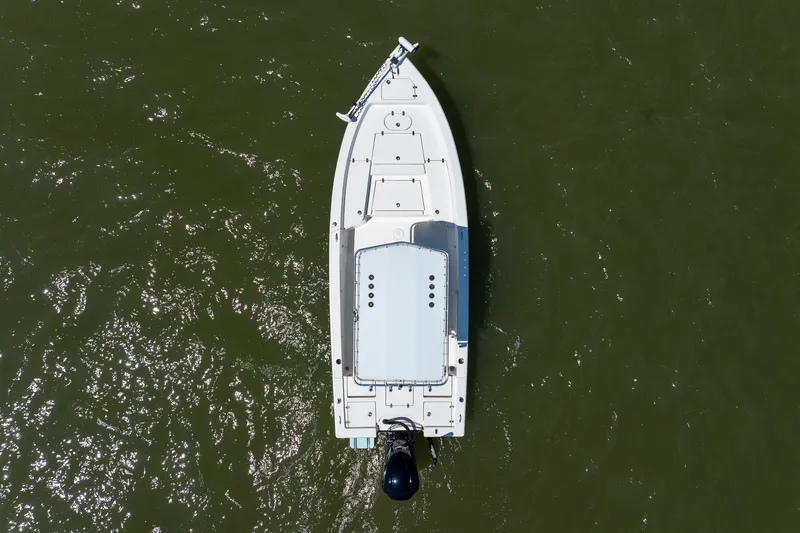 Slide: The Image of Overhead view of 2018 Pathfinder 2400 TRS boat on water. - 13