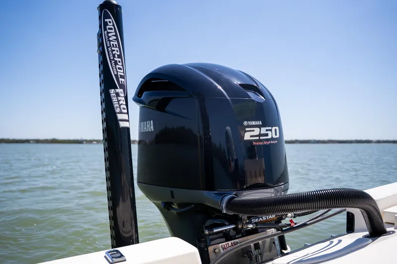 Slide: The Image of 2018 Pathfinder 2400 TRS with Yamaha 250 engine and Power-Pole Pro Series II on water. - 49