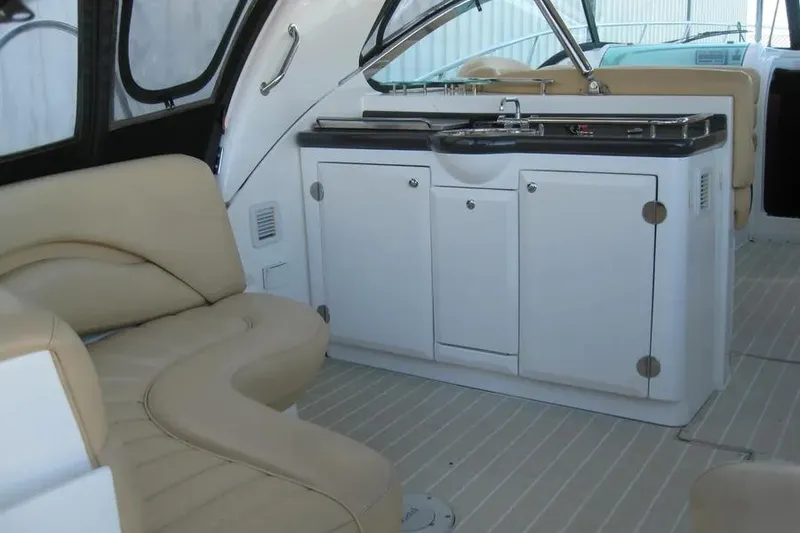 Slide: The Image of Luxurious beige leather seating inside a 2008 Doral Alegria boat. - 15