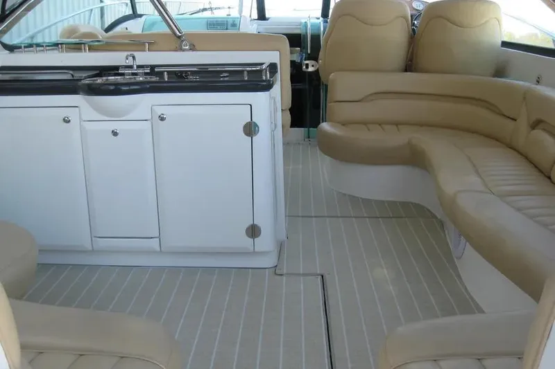Slide: The Image of Brown Doral Alegria 2008 boat mat with striped design in a white interior. - 16