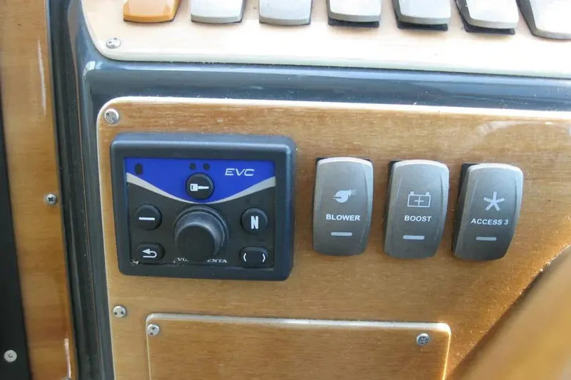 Slide: The Image of Boat dashboard with Raymarine and Volvo Penta displays on a 2008 Doral Alegria. - 34