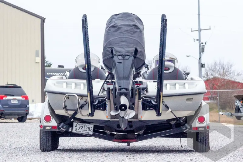 Slide: The Image of 2014 Ranger Z520 Comanche boat on trailer, rear view, parked outdoors. - 9