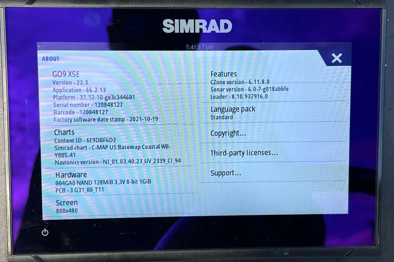 Slide: The Image of Simrad display showing system information for Robalo R222 Explorer, 2023 model. - 34