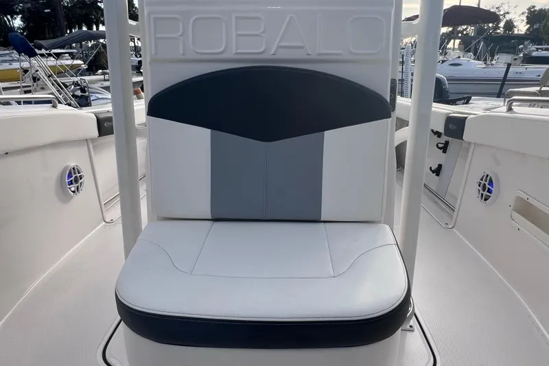 Slide: The Image of 2023 Robalo R222 Explorer boat seat with stylish upholstery design. - 45