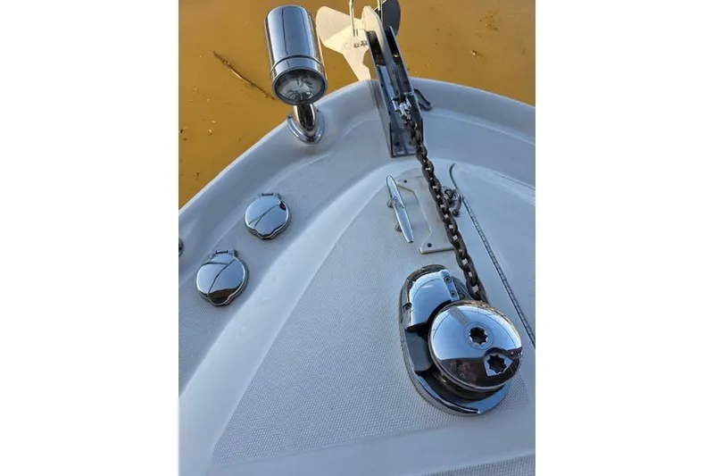 Slide: The Image of Bow of 2007 Sea Ray 340 Sundancer with anchor chain and chrome fittings. - 32