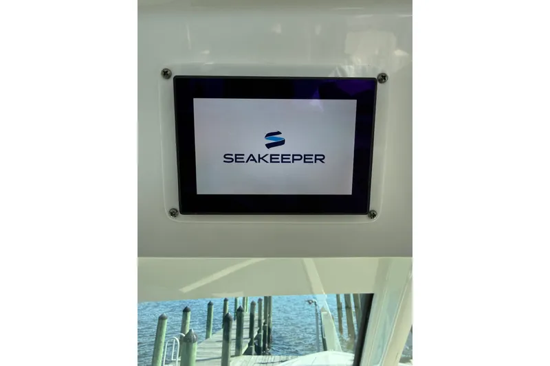 Slide: The Image of Seakeeper display on 2022 Tiara Yachts 34 LX, dockside view. - 1