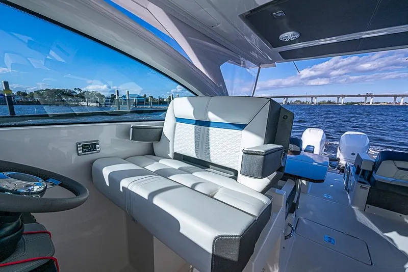 Slide: The Image of Interior view of 2022 Tiara Yachts 34 LX with ocean backdrop. - 39