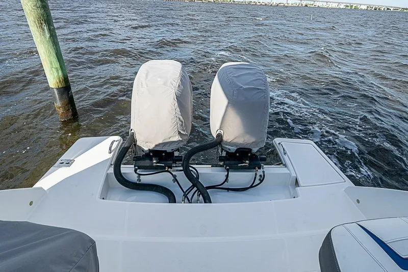 Slide: The Image of Engine compartment of 2022 Tiara Yachts 34 LX, showcasing clean and organized layout. - 51