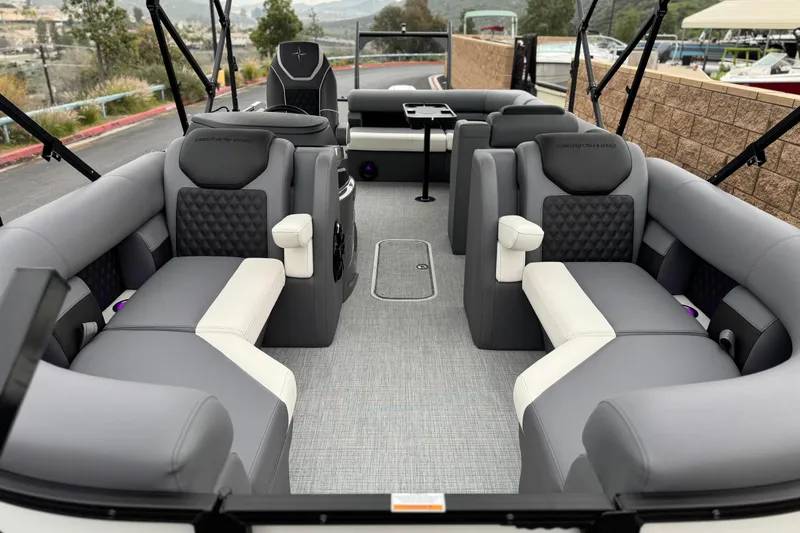 Slide: The Image of Luxurious interior of 2026 Berkshire 21CL STS pontoon boat with plush seating. - 10
