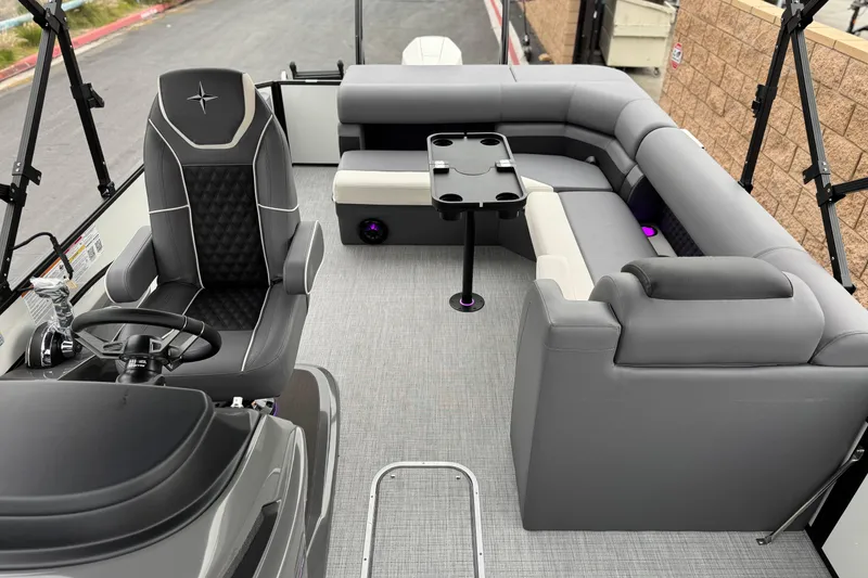 Slide: The Image of Luxurious interior of 2026 Berkshire 21CL STS pontoon boat with plush seating and modern design. - 16