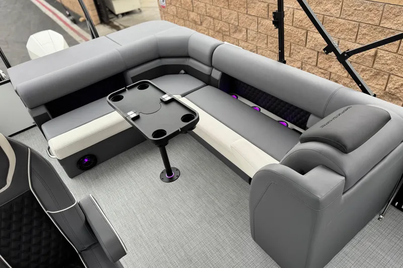 Slide: The Image of Luxurious seating area in 2026 Berkshire 21CL STS pontoon boat with modern design. - 18