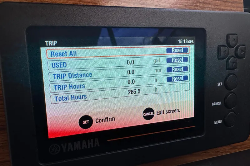 Slide: The Image of Yamaha trip meter display on 2021 Ranger Tugs R-27 boat dashboard. - 14