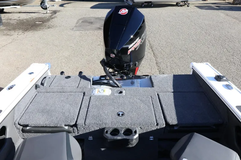 Slide: The Image of 2026 Lund 1875 Crossover XS boat with Mercury Pro XS engine, rear deck view. - 40