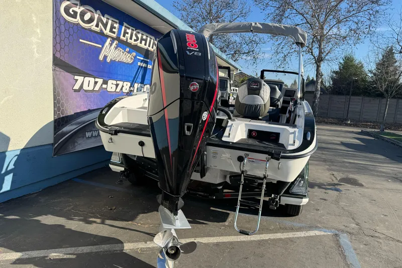 Slide: The Image of 2026 Ranger 620xFS Pro boat with powerful V8 engine, parked at Gone Fishing Marine. - 4