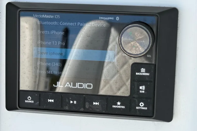 Slide: The Image of JL Audio MediaMaster 105 display on 2024 East Cape 25 Hybrid boat. - 23