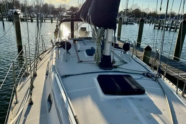 Slide: The Image of Sailboat docked at marina, 1999 Caliber 40LRC, sunny day, calm waters. - 14