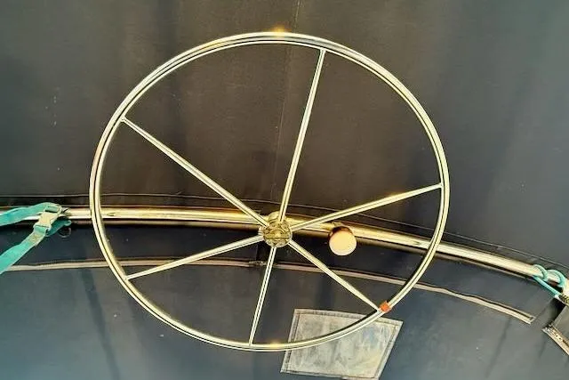 Slide: The Image of Stainless steel steering wheel on a 1999 Caliber 40LRC sailboat. - 50