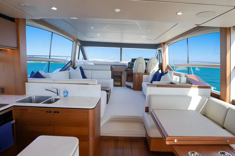 Slide: The Image of Luxurious interior of 2022 Princess F62 yacht with modern furnishings and ocean view. - 18