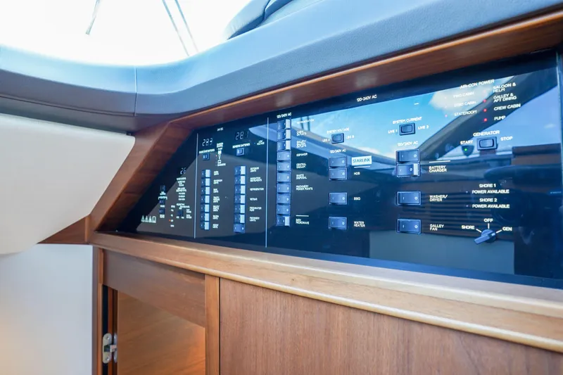 Slide: The Image of Control panel of 2022 Princess F62 yacht, featuring various system switches and indicators. - 33