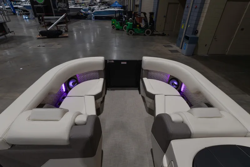 Slide: The Image of Luxurious Alera M23Q 2026 boat interior with plush seating and ambient lighting. - 13