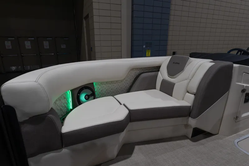 Slide: The Image of Luxurious seating on 2026 Alera M23Q boat with ambient lighting and modern design. - 15