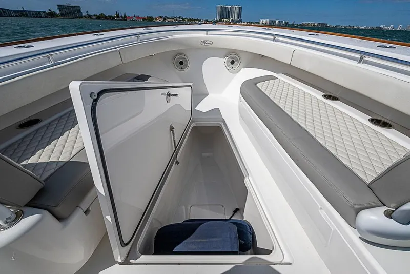 Slide: The Image of 2020 Valhalla Boatworks V-37 with luxurious seating on open water. - 24