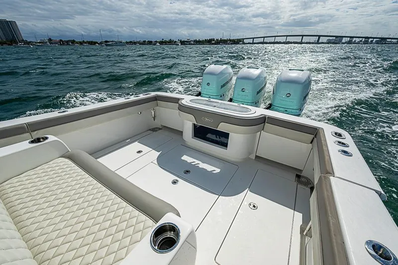 Slide: The Image of 2020 Valhalla Boatworks V-37 cruising on open water with triple engines. - 26