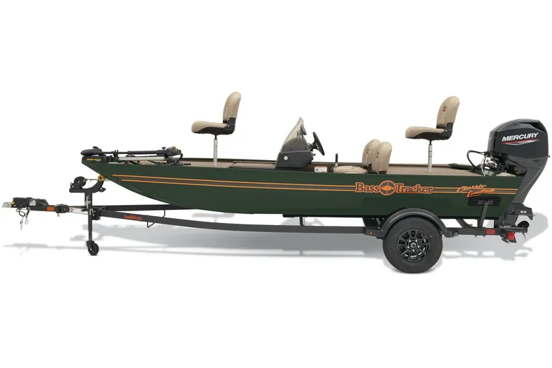 Slide: The Image of 2026 Tracker Bass Tracker Classic Limited boat interior with beige seats and steering wheel. - 4