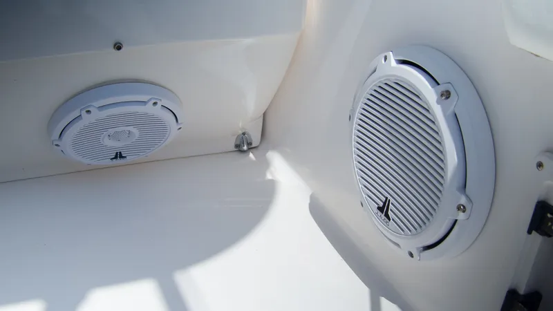 Slide: The Image of Speakers on 2017 Intrepid 400 Cuddy boat interior. - 16