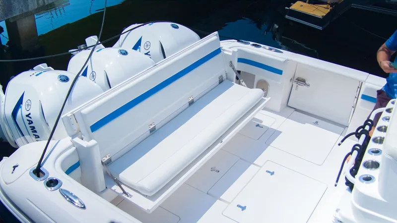 Slide: The Image of Intrepid 400 Cuddy 2017 with Yamaha engines and seating bench. - 18