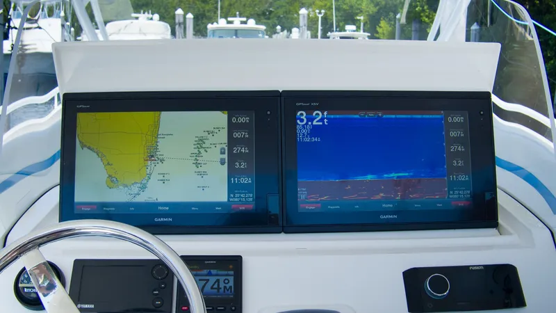 Slide: The Image of Intrepid 400 Cuddy 2017 with Garmin navigation systems on the dashboard. - 7