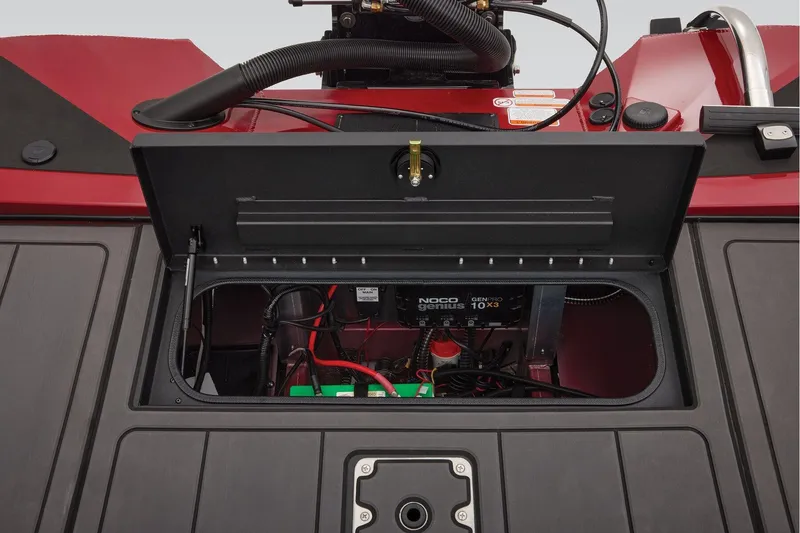 Slide: The Image of Manufacturer Provided Image: Open compartment of 2026 Tracker Savage 215 boat showing battery and wiring. - 47