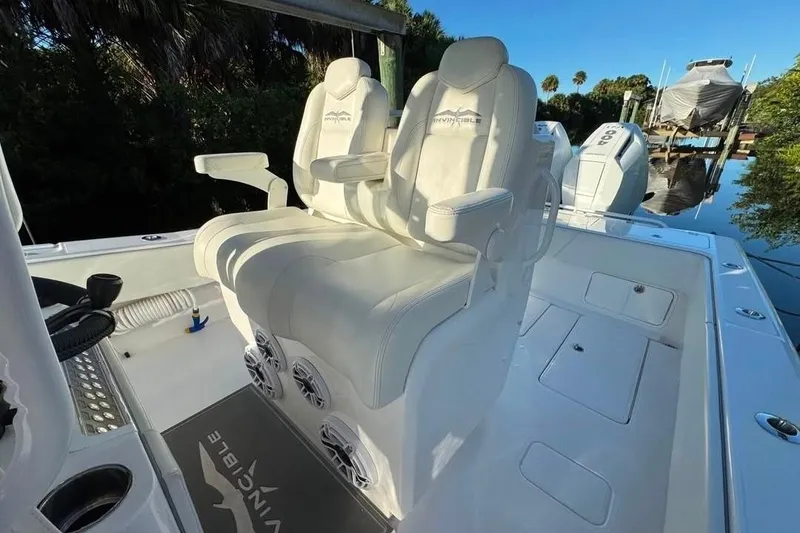 Slide: The Image of 2024 Invincible 33 Open Fisherman boat interior with luxurious seating and modern design. - 5