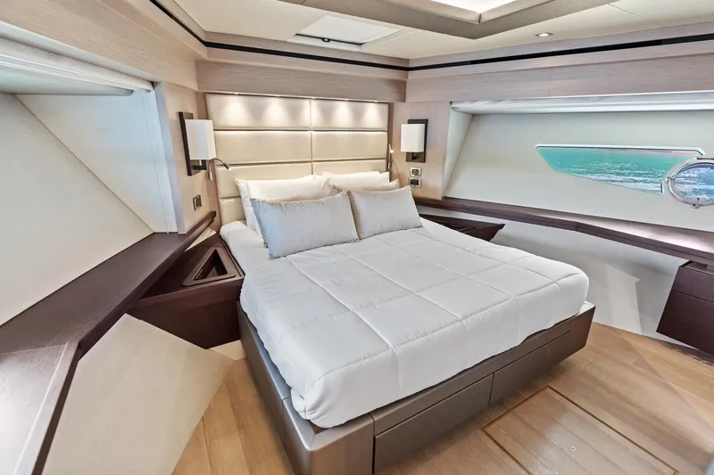 Slide: The Image of Luxurious bedroom interior of 2019 Sunseeker 86 Yacht with elegant design and ocean view. - 27