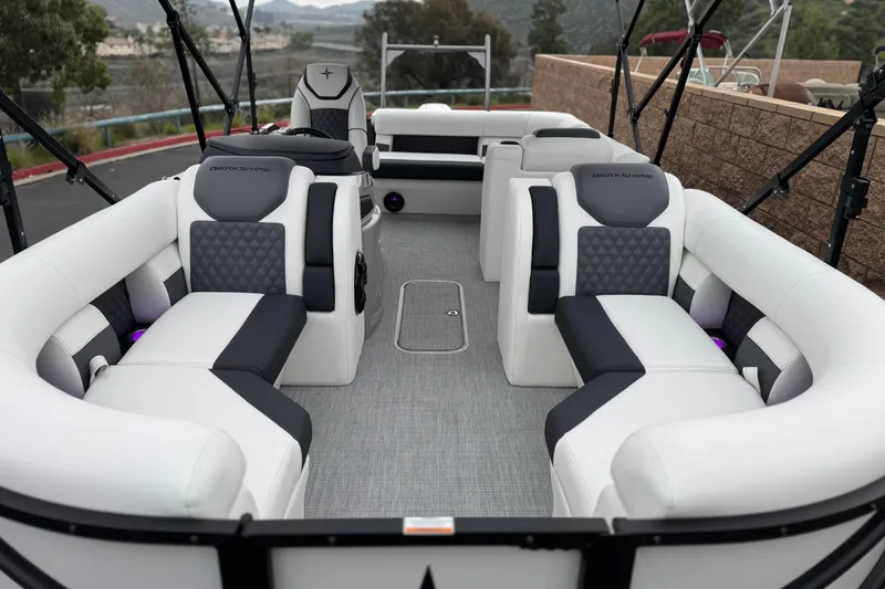 Slide: The Image of 2026 Berkshire 21CL STS pontoon boat interior with luxurious seating and modern design. - 10