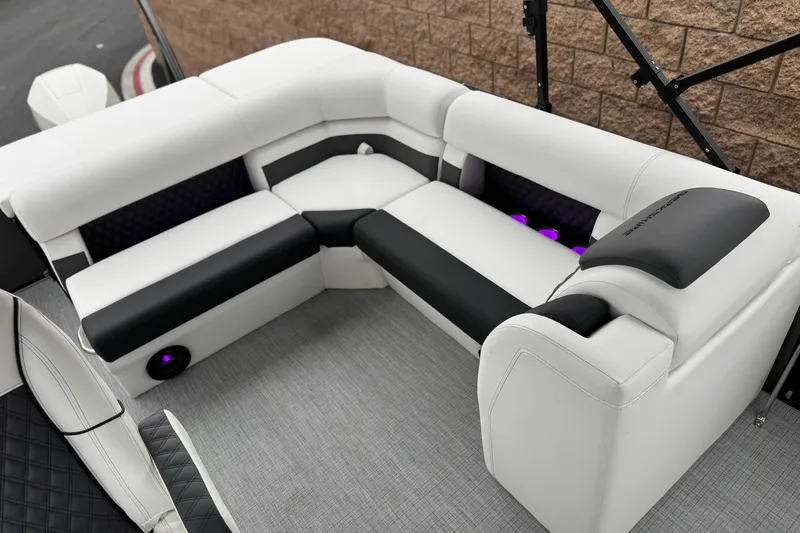 Slide: The Image of Luxurious seating in the 2026 Berkshire 21CL STS pontoon boat, featuring modern design and comfort. - 18