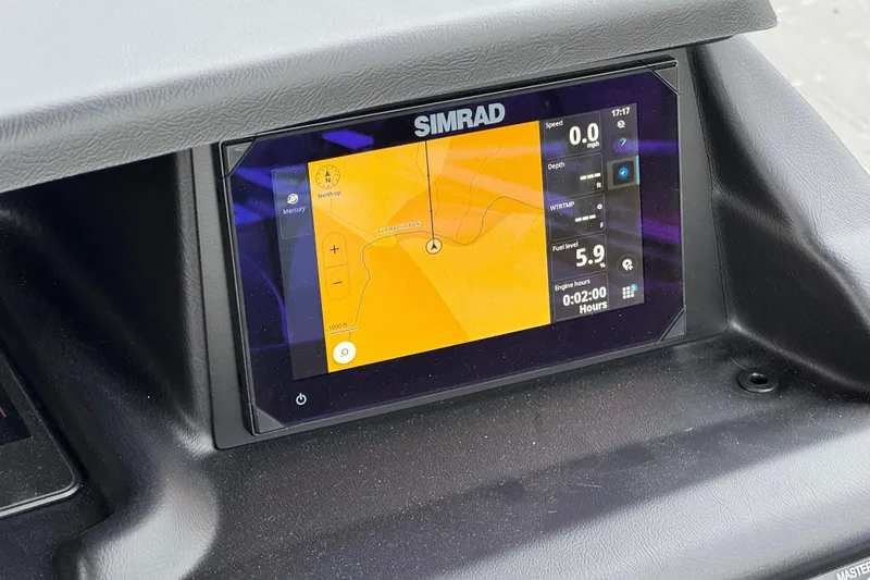 Slide: The Image of Simrad navigation display on 2026 Berkshire 21CL STS boat dashboard. - 31