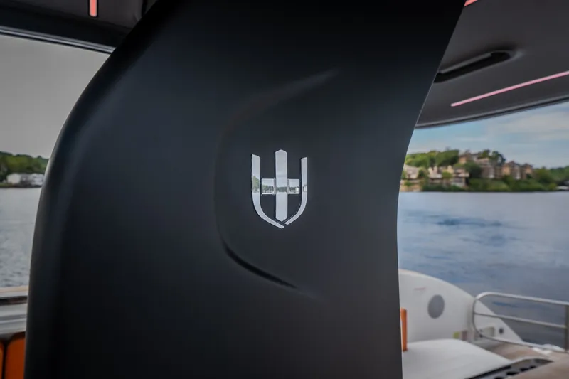 Slide: The Image of Invictus TT430 yacht interior detail with logo, showcasing modern design, 2025 model. - 39