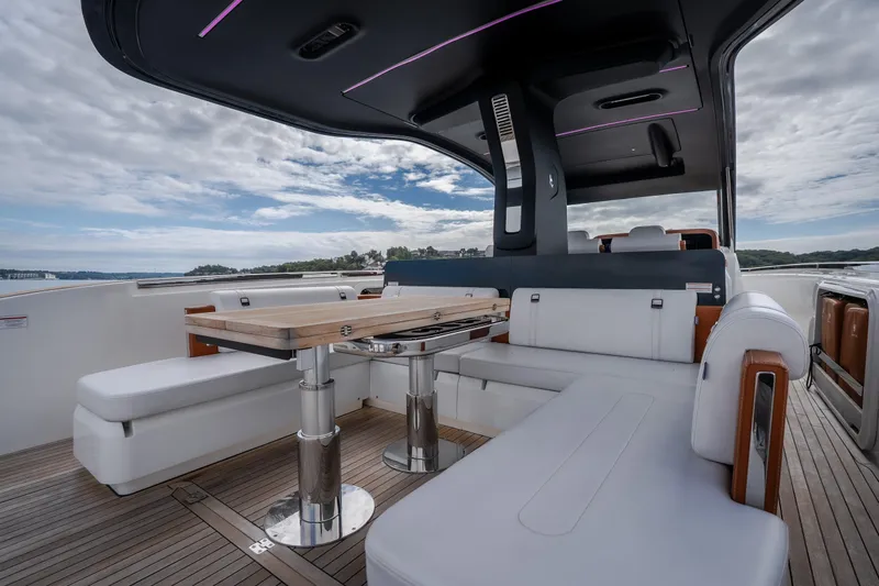Slide: The Image of Luxurious interior of 2025 Invictus TT430 yacht with sleek seating and modern design. - 28