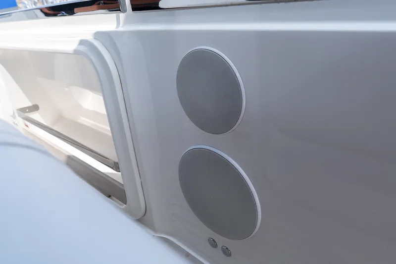 Slide: The Image of Speakers on 2025 Invictus TT430 yacht, showcasing sleek design and modern audio features. - 23